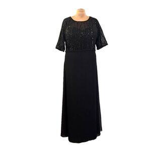 Xuibol Chiffon Black special Occasion Sequin Sheer Overlay Dress, NWOT Size 3XL
